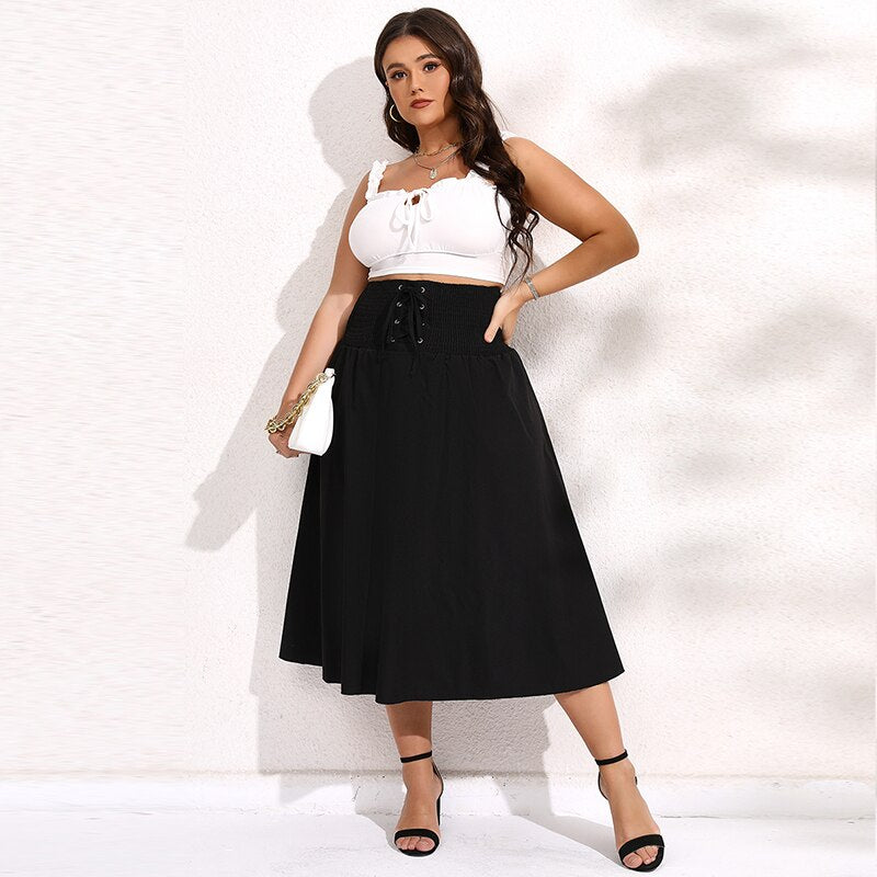 Saia Midi Plus Size Cintura Trançada Lorelai