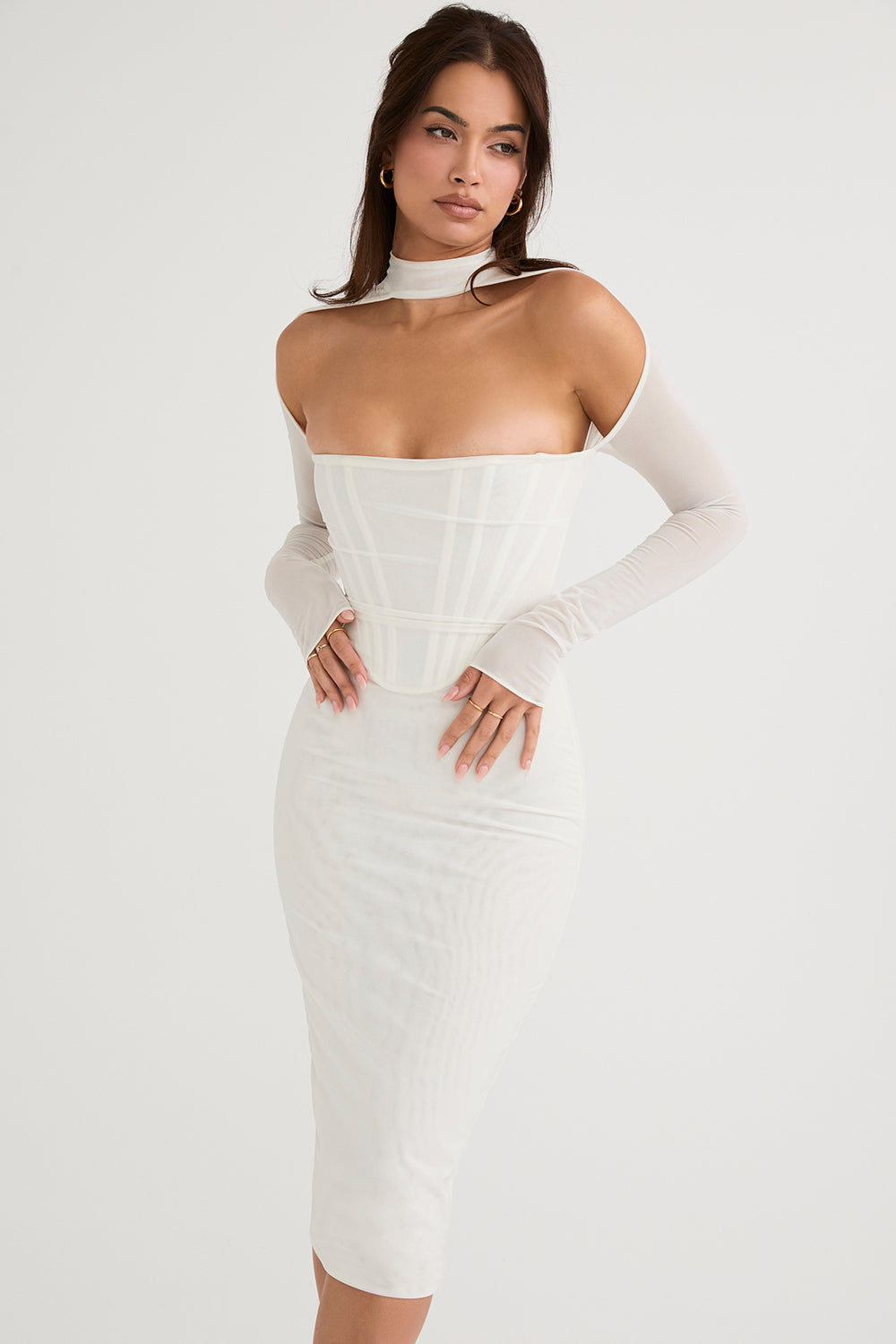 Vestido Midi Espartilho De Malha Branca Dominique - Nova Feminina
