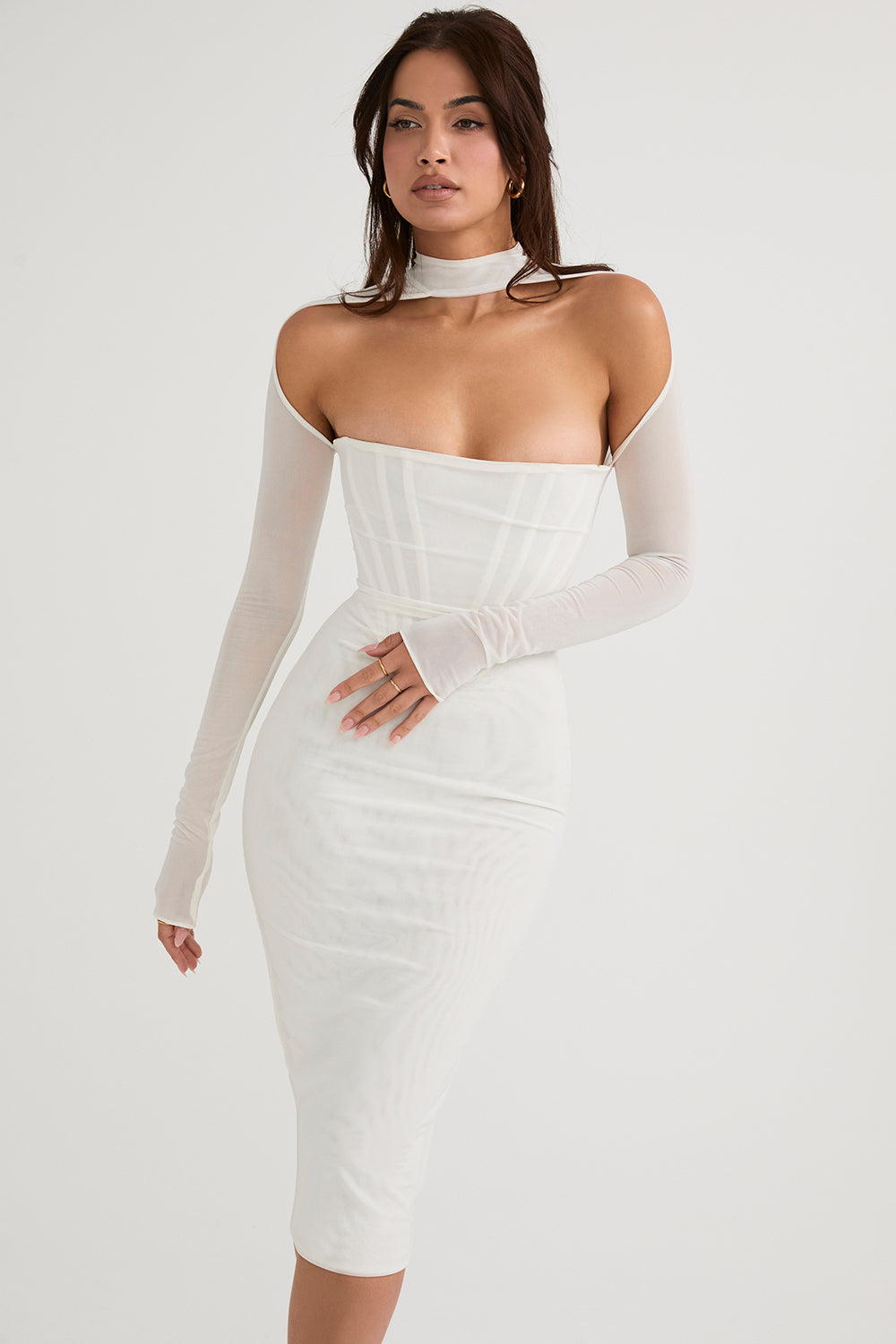 Vestido Midi Espartilho De Malha Branca Dominique - Nova Feminina